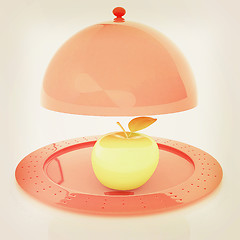 Image showing Serving dome or Cloche and apple . 3D illustration. Vintage styl