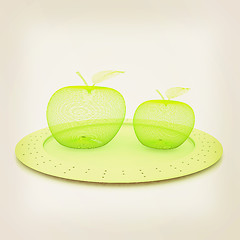 Image showing Serving dome or Cloche and apple . 3D illustration. Vintage styl