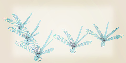 Image showing Dragonflies. 3D illustration. Vintage style.