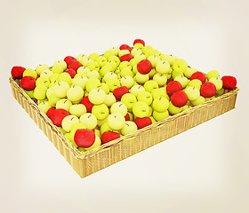 Image showing Wicker basket full of apples isolated on white. 3D illustration.