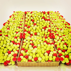 Image showing Wicker basket full of apples isolated on white. 3D illustration.