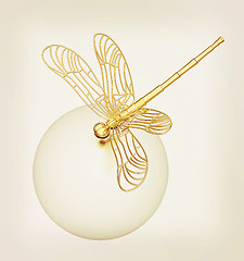 Image showing Dragonfly on abstract design sphere. 3D illustration. Vintage st