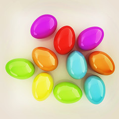 Image showing Colored Eggs on a white background. 3D illustration. Vintage sty