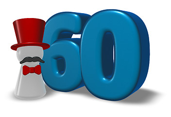 Image showing number sixty and pawn with hat and beard - 3d rendering