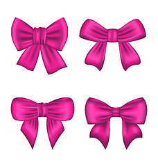 Image showing Collection Pink Silk Gift Bows Isolated