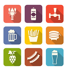 Image showing Group Minimal Colorful Icons of Beers and Snacks