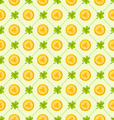 Image showing Seamless Pattern with Clovers and Golden Coins for St. Patricks