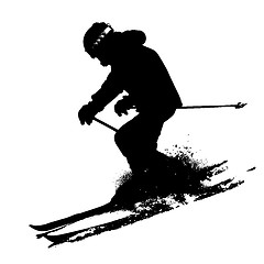 Image showing Mountain skier  speeding down slope. sport silhouette.