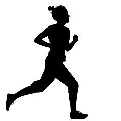 Image showing Silhouettes Runners on sprint, women. illustration.