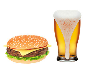 Image showing Hamburger and Mug of beer