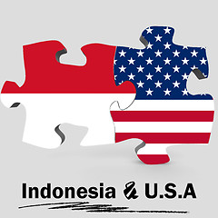 Image showing USA and Indonesia flags in puzzle 