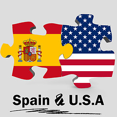 Image showing USA and Spain flags in puzzle 