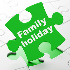 Image showing Tourism concept: Family Holiday on puzzle background