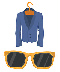 Image showing Suit on hanger and sunglasses vector illustration.