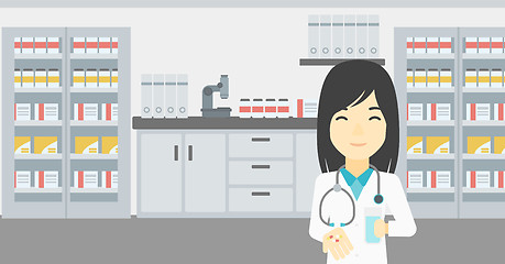 Image showing Pharmacist giving pills and glass of water.