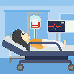 Image showing Woman lying in hospital bed vector illustration.