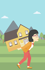 Image showing Woman carrying house vector illustration.