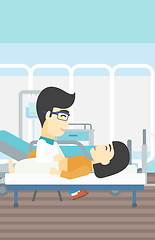 Image showing Doctor touching abdomen of female patient.