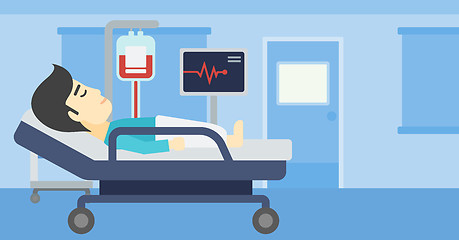 Image showing Man lying in hospital bed vector illustration.