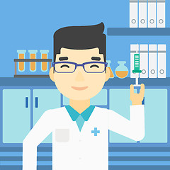 Image showing Laboratory assistant with syringe in lab.