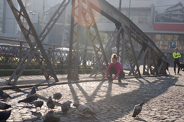 Image showing sporty woman jogging on morning