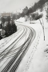 Image showing Snowy road in the mountains