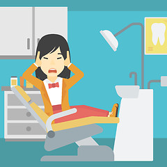 Image showing Scared patient in dental chair vector illustration