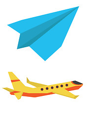 Image showing Passenger airplane and paper plane.