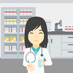 Image showing Pharmacist giving pills and glass of water.