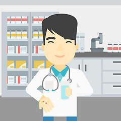 Image showing Pharmacist giving pills and glass of water.