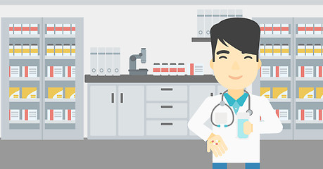 Image showing Pharmacist giving pills and glass of water.