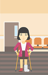 Image showing Woman with broken leg and crutches.