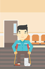 Image showing Man with broken leg and crutches.