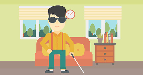 Image showing Blind man with stick vector illustration.