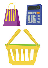 Image showing Calculator, shopping basket and bag.