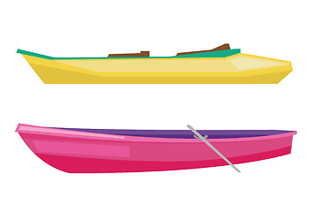 Image showing Rowing boat with paddles and canoe.