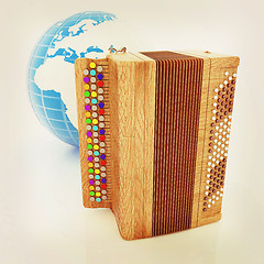 Image showing Musical instrument - retro bayan and Earth. 3D illustration. Vin