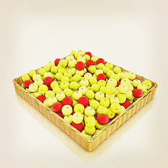 Image showing Wicker basket full of apples isolated on white. 3D illustration.