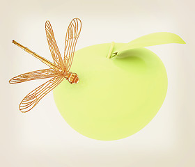 Image showing Dragonfly on apple. 3D illustration. Vintage style.