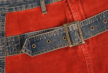 Image showing Corduroy clothing with denim belt