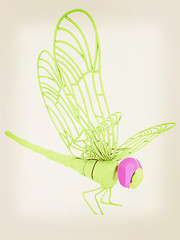 Image showing Dragonfly. 3D illustration. Vintage style.