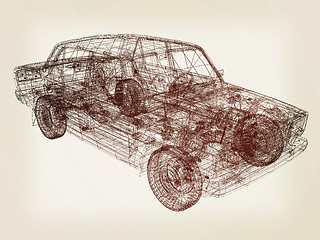 Image showing 3d model cars. 3D illustration. 3D illustration. Vintage style.