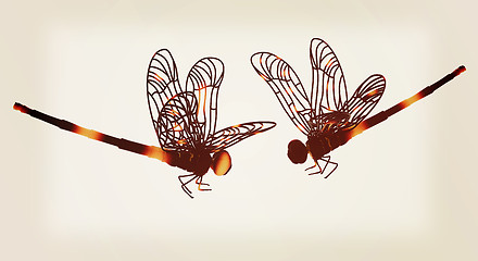 Image showing Dragonfly. 3D illustration. Vintage style.