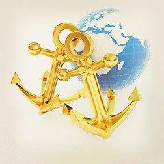 Image showing Gold anchors and Earth. 3D illustration. Vintage style.