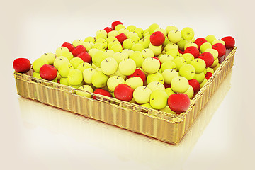 Image showing Wicker basket full of apples isolated on white. 3D illustration.