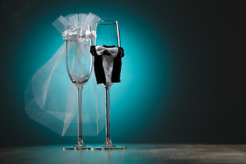 Image showing Stylized champagne glasses in wedding theme