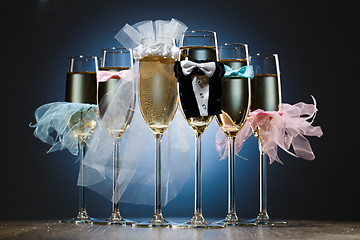 Image showing Set of champagne glasses for wedding party