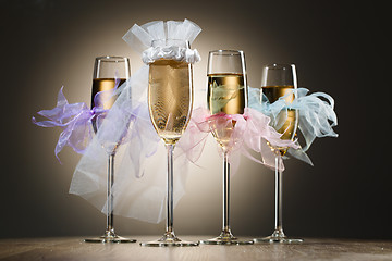 Image showing Beautiful wedding champagne glasses for bride and her bridesmaids