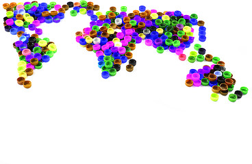 Image showing world map from plastic caps