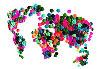 Image showing world map from plastic caps